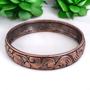 New Boutique Bangle Bracelet Antiqued Copper Tone Art Nouveau Design 12G